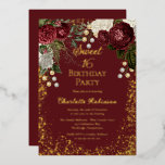 Invitation En Aluminium Sweet 16 Glam Bourgogne Rose Floral fête d'anniver<br><div class="desc">Elégant et classe, rouge foncé et roses floraux bordeaux avec perles de semence sur un cadre "Sweet 16" Design de fête d'anniversaire par Holiday Hearts Designs. Tout le texte est de la vraie feuille d'or et le cadre de l'éclaboussure est une combinaison de feuille d'or et de dégradé doré. Les...</div>