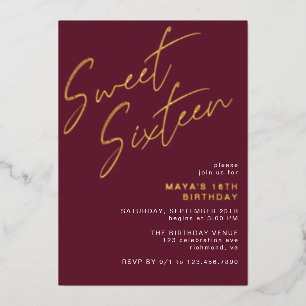 Invitation En Aluminium Sweet sixteen Bourgogne Rouge et Or 16e anniversai