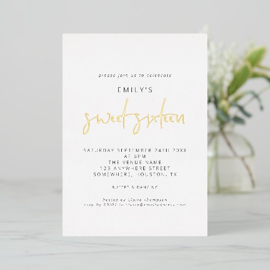 Invitation En Aluminium Sweet sixteen classique moderne Script réel (Debout devant)