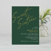 Invitation En Aluminium Sweet sixteen Emerald Green et Gold 16e anniversai (Debout devant)