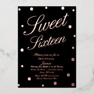 Invitation En Aluminium Sweet Sixteen Points Rose Gold Pressé