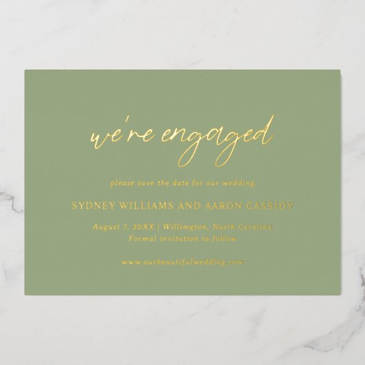 Invitation En Aluminium Sydney Sage Green Mariage moderne Enregistrer la d (Recto)