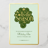Invitation En Aluminium T’is the Season Festive Green Gold Festive (Recto)