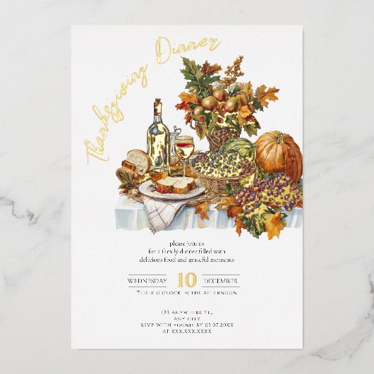 Invitation En Aluminium Table Généreuse Dîner Rustique de Thanksgiving Cit (Recto)