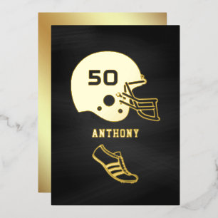 Invitation En Aluminium Tableau noir d'anniversaire de football noir et or