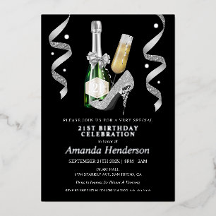 Invitation En Aluminium Talons argentés et Champagne pour l'anniversaire d