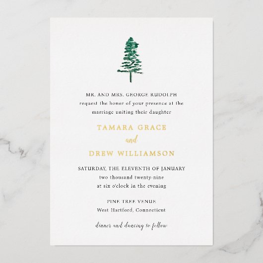 Invitation En Aluminium Tamara Pine Tree Mariage moderne (Recto)
