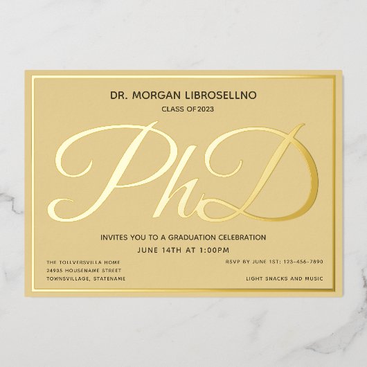 Invitation En Aluminium Tan Gold Doctorat (Recto)