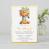 Invitation En Aluminium Tangerine Citrus Orange Mason Jar Mariage Or (Debout devant)