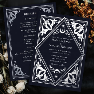 Invitation En Aluminium Tarot Art Nouveau Argent Mariage gothique Tout-en-