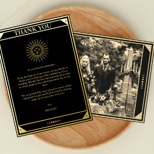 Invitation En Aluminium Tarot Élégant Remerciement Noir Or Feuille Photo
