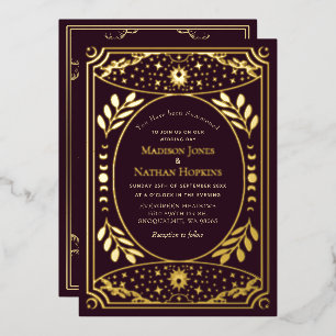 Invitation En Aluminium Tarot Vintage Or et Bourgogne Mariage Gothique Feu