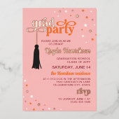Invitation En Aluminium Tassel & Etoiles rose Retro Script Grad Party Gold (Recto)