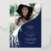 Invitation En Aluminium Tassel Photo Navy Silver Graduation Party (Recto)