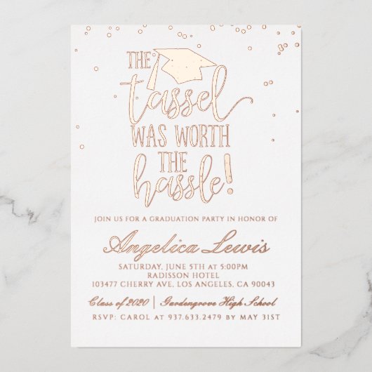 Invitation En Aluminium Tassel Worth the Hassle Graduation (Recto)