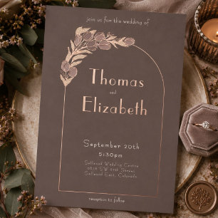 Invitation En Aluminium Taupe Art Nouveau Tulipe Mariage Feuille Rose Or