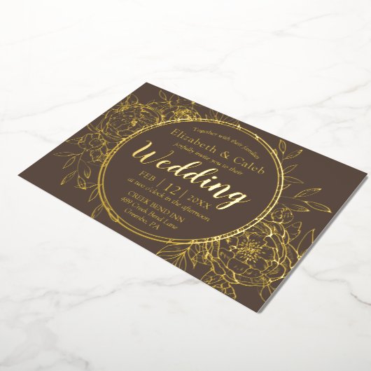 Invitation En Aluminium Taupe & Gold Peony Modern Toile Mariage (Rotation)