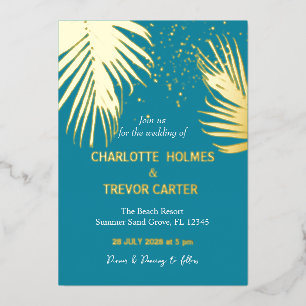 Invitation En Aluminium Teall Palms Tropical Summer Beach Wedding Gold