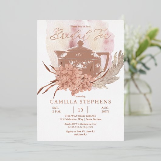 Invitation En Aluminium Teapot | Hydrangeas | Thé nuptial en herbe Pampas (Debout devant)