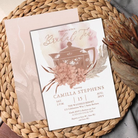 Invitation En Aluminium Teapot | Hydrangeas | Thé nuptial en herbe Pampas