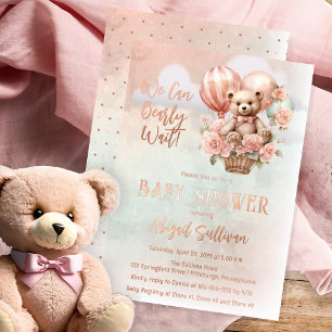 Invitation En Aluminium Teddy Bear Balloons Girl Bearly Wait Baby shower