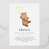 Invitation En Aluminium Teddy Bear Premier anniversaire Or (Recto)