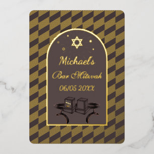 Invitation En Aluminium Tefillin de Bar Mitzvah géométrique noir élégant e