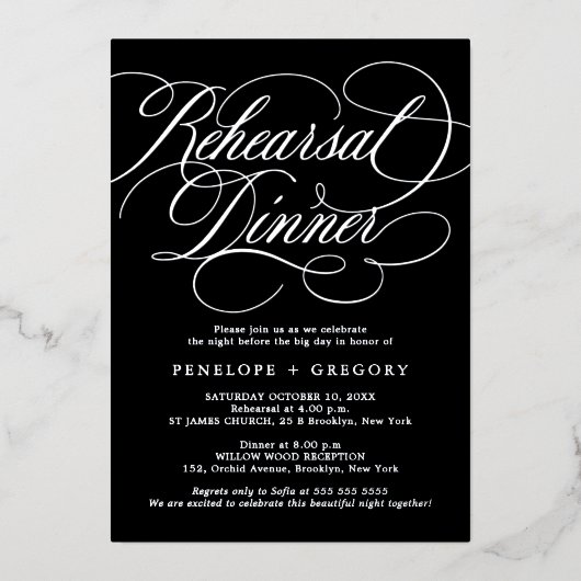 Invitation En Aluminium Temps de calligraphie moderne Dîner de répétition (Recto)