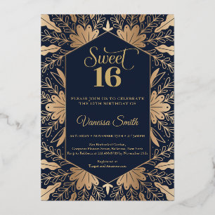 Invitation En Aluminium Tendance marine et véritable feuille d'or sweet si