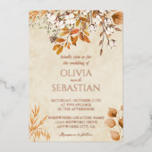Invitation En Aluminium Terracotta Automne quitte Boho Mariage de automne (Recto)