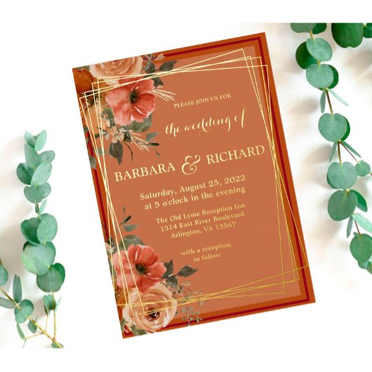 Invitation En Aluminium Terracotta Boho Automne Floral Aquarelle
