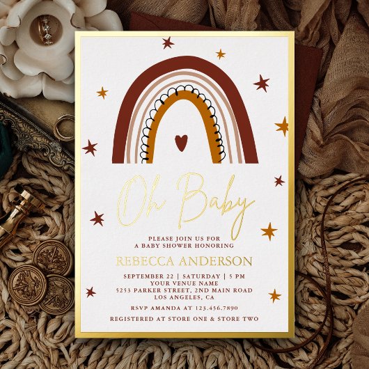 Invitation En Aluminium Terracotta Boho Rainbow Baby shower Gold