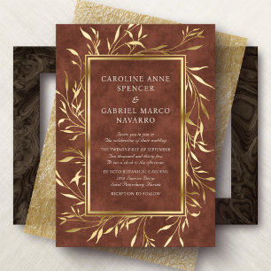 Invitation En Aluminium Terracotta Botanique Élégantes Feuilles Mariage