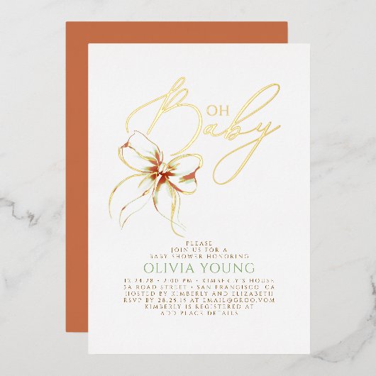 Invitation En Aluminium Terracotta Bow Fall Gender Neutral Baby Shower (Recto/Verso)