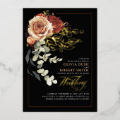 Invitation En Aluminium Terracotta Brûlé Orange Floral Boho noir Mariage (Recto)