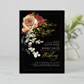 Invitation En Aluminium Terracotta Brûlé Orange Floral Boho noir Mariage (Debout devant)