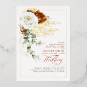 Invitation En Aluminium Terracotta Burnt Orange & Blanc Floral Mariage (Recto)