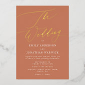 Invitation En Aluminium Terracotta Dusty Orange Elegant Boho Mariage Or (Recto)
