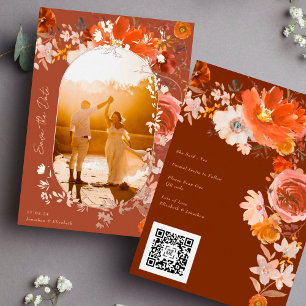Invitation En Aluminium Terracotta Floral QR Code Photo Enregistrer La Dat