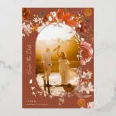 Invitation En Aluminium Terracotta Floral QR Code Photo Enregistrer La Dat (Devant)