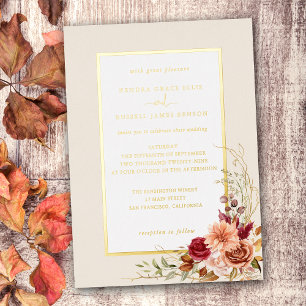 Invitation En Aluminium Terracotta Florale Automne Doré
