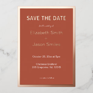 Invitation En Aluminium Terracotta Gold Bordure Mariage Enregistrer la dat