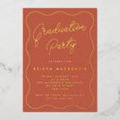 Invitation En Aluminium Terracotta & Gold Squiggle Graduation Party (Recto)