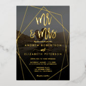 Invitation En Aluminium Terrarium moderne M. Mrs script photo mariage or (Recto)