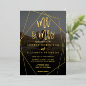 Invitation En Aluminium Terrarium moderne M. Mrs script photo mariage or (Debout devant)