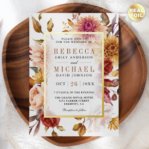 Invitation En Aluminium Terre cuite florale rustique Bourgogne mariage or