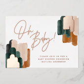 Invitation En Aluminium Terre cuite verte baby shower abstrait d'aquarelle (Recto)