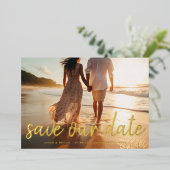 Invitation En Aluminium Texte de brosse moderne Multi Full Bleu Photo Mono (Debout devant)