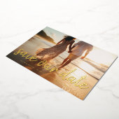 Invitation En Aluminium Texte de brosse moderne Multi Full Bleu Photo Mono (Rotation)