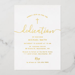 Invitation En Aluminium texte de dédicace simple croix dorée